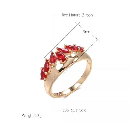 Beautiful 18K Rose Gold Plated Copper Red Marquise Crown Ring Size 9 - Picture 5 of 7